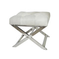 Leather Upholstered Tufted Home Bench with Silver Diagonal Base - Grey