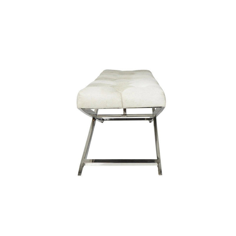 Leather Upholstered Tufted Home Bench with Silver Diagonal Base - Grey