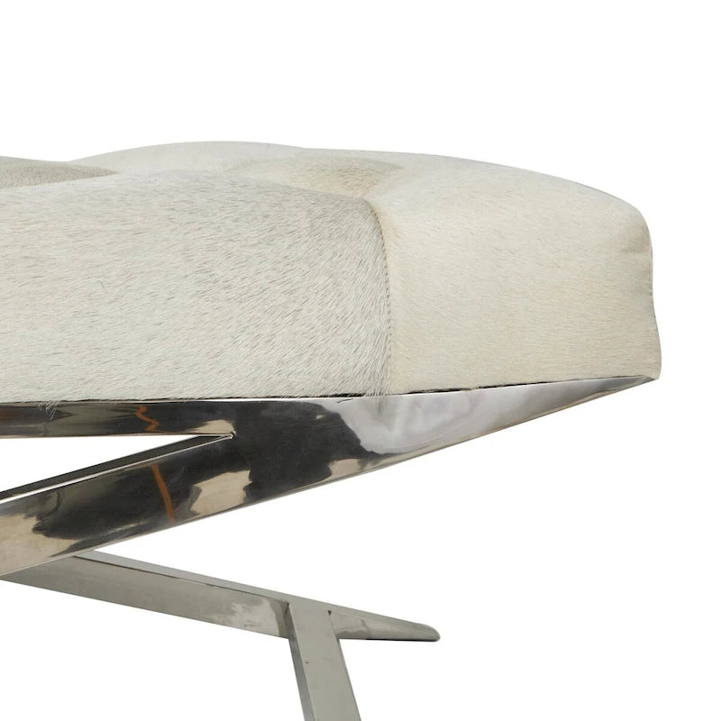 Leather Upholstered Tufted Home Bench with Silver Diagonal Base - Grey
