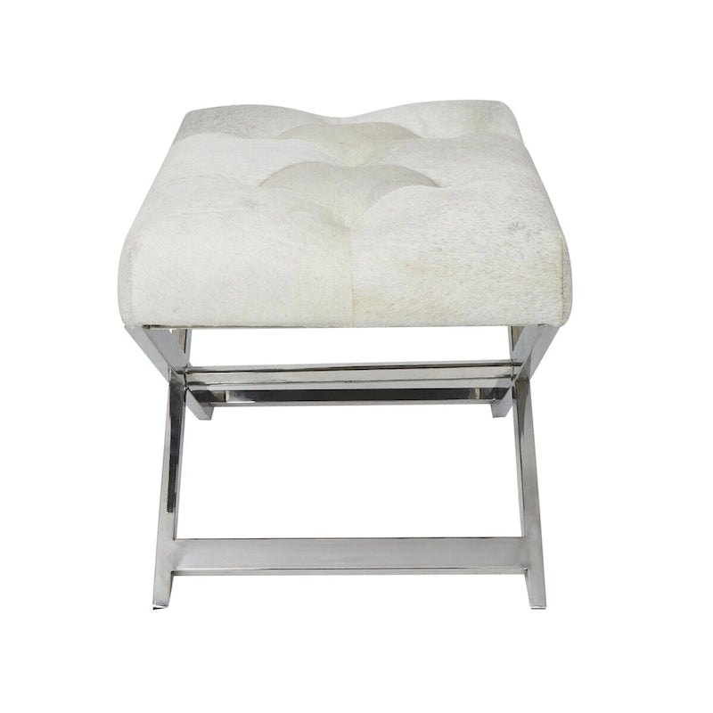 Leather Upholstered Tufted Home Bench with Silver Diagonal Base - Grey